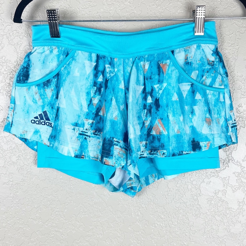 Adidas blue patterned double layer athletic shorts